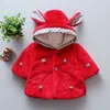 Down Coat Winter Baby Girl Clothes Cute Rabbit Ears Plush Baby Coat för flickor Ytterkläder Kids Jacka Spädbarn Huven R230912