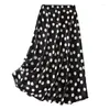 Spódnice Kobiety spódnica 92% Mulberry Silk 8% Spandex Satin Satin Black Dots Printed Fishtail Midi Pencil Long 8264