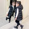 양복 조끼 어린이 양복 조끼 어린이 아우터웨어 겨울 코트 조끼 아이의 옷 패션 따뜻한면 십대 여자 아기 조끼 재킷 부모-자녀 230912
