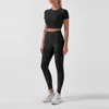 Tute da donna Donna Yoga Abito a maniche corte Due pezzi Colore Solido Abbigliamento Nero Due pezzi Pantaloni eleganti Abiti per abbigliamento