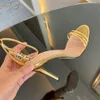 Geklede schoenen Metallic leer Enkelband Stiletto hakken Sandalen Ronde neus Schoenen met strass knopen en smalle bandcombinatie Luxe designerschoenen voor dames