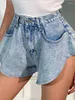 Женские джинсы европейского размера, летние женские джинсовые шорты, расклешенные брюки оверсайз с завышенной талией и рюшами, S-2xl