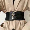 Bälten kvinnor faux läder elastisk midjebälte vintage bred cinch för klänning