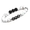 Bracciale in pietra lavica howlite Bracciale con perline per papà con lettera dell'alfabeto inglese per gioielli regalo per la festa del papà