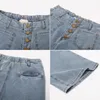 Kvinnors jeans BP Kvinnor Vintage Straight Leg Elastic midja Multi-Pocket Jean Pants Stretchy Bell Bottom Flare Denims