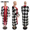 Camisetas de punto para mujer CM YAYA Mujeres elegantes Houndstooth Puntada abierta Grueso Cálido Largo Maxi Slim Cardigan Otoño Invierno Manga de gran tamaño INS Suéter 230912