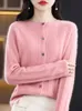 ALISELECT moda 100% merynosowa wełna Top Kobiet Knitte Sweter O Neck Full Sleeve Autumn Winter Clothing Cardigan Striped Knitwear