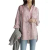 Camicette da donna Camicia stile moderno a maniche lunghe a righe verticali autunno e inverno