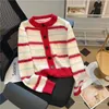 Women's Knits O-neck Contrast Color Loose Striped Knitting Sweater Female Cardigan Korean Autumn Slim Chicly Button Women