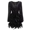 Casual Dresses High Quality Fashion Summer Female Party Black Red Feather paljett Girls Sexy Sweet Chic Slim Elegant Tops Mini Dress