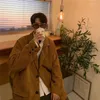 Men's Suits Gmiixder Corduroy Suit Jacket Men Hong Kong Vintage Brown Streetwear Blazer Youth Autumn Winter Loose Male Casual Button Coat