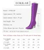 Bottes Eokkar 2024 Femmes Genou Haute Satin Bout Pointu Talon Mince À Lacets Fermeture À Glissière Noir Hiver Dames Grande Taille 43 Chaussures 230911