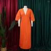 Casual Dresses Loose Women Long Dress Female Pleated Robe Girl's Party Vestidos Deep V Neck Elegant Lady's Maxi