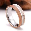 Mens Womens 8mm Tungsten Carbide Ring Deer Antler and Whisky Barrel Wood Inlay Wedding Band Comfort Fit Size 7-13 Include Half Siz3556