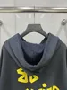 Men's Hoodies Streetwear Yellow tape printed hoodie OS loose fit distressed hoodie