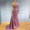 Vestidos de noche de sirena de color morado claro, cuello en V transparente, apliques, manga larga, fiesta de graduación formal, segunda recepción, ocasión especial 3460