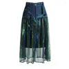 Skirts 2023 Summer Splice Colorful Mesh Half Feminine Denim High Waist Slim Versatile Skirt