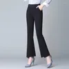 Pantalon femme 023 noir mince stretch évasé pour les femmes au printemps et à l'automne taille haute mince fendue