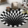 Teppiche 3D-Rundteppiche für Wohnzimmer, schlicht, schwarz, weiß, 3D-Stereo-Vision-Teppich, geometrische rutschfeste Bodenmatte für Zuhause und Schlafzimmer, 230912