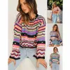 Kvinnors tröjor Rainbow Sweater Autumn Winter Women Casual Round Neck Long Sleeve Loose Pullovers Lady Patchwork Knittad randig tröja