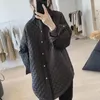 Casacos de Trench das Mulheres 2023 Inverno Parka Grosso Silhueta Elegante Argyle Camisa Casaco de Algodão Feminino Fino Longo Casaco Quente Mulheres Coreia Solta