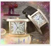 Dos medios pines para mujer Reloj para hombre Alta calidad Cuarzo automático Fecha Cuadrado Tanque romano Diseño imprescindible Caja de acero inoxidable Oro rosa Plata Relojes súper brillantes Regalos