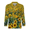 Polos pour hommes Champ de tournesol Polos décontractés Fleurs jaunes T-shirts imprimés à manches longues Chemise à motif Quotidien Tendance Surdimensionné Homme Vêtements