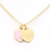 Luxury double heart necklace women silver gold pendant blue pink green wholesale jewelry stainless steel Valentine Day gifts for girlfriend Accessories wholesale