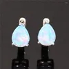 Boucles d'oreilles à dos en pierre opale pour femme, petite goutte d'eau délicate, cristal, mariage, Vintage, couleur argent, Clip pour femmes