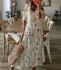 Street Style Dresses Bohe Maxi Dress Women V Neck Floral Print Kimono Flare Sleeve Beach Summer Casual Button Long Loose Robe Femme Dresses HKD230912