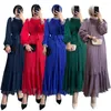 Etniska kläder 2023 sommar eleganta muslimska kvinnor långärmad polyester röd blå grön lila klänning abaya mode