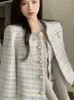 Vestes femme Tweed rayé vestes pour femmes Ropa tempérament tunique Vintage coréen manteau femmes vêtements automne hiver basique vestes Ele 230912