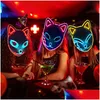 Party Decoration 2022 LED Glowing Cat Face Mask Cool Cosplay Neon Demon Slayer Fox Masks For Birthday Present Carnival Masquerade Hallowe DHC5W