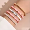 Bracelets de charme Colorf Lettre d'amour empilable pour femmes Argile douce Y Superposition de perles d'amitié Bracelet Boho Bijoux Cadeau Drop Deliv Dhsvd