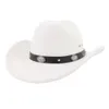 Chapeau de Cowboy occidental Vintage avec ceinture en métal, chapeau Fedora de Jazz pour hommes et femmes, chapeau de fête d'église à large bord, casquette de Cowgirl en feutre Sombrero