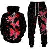 Herrspårar Elegant Butterfly 3D Printed Men Women Tracksuit sätter avslappnad hoodie och byxor 2 st stora pullover modekläder