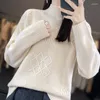 Kvinnors tröjor Autumn och Winter Wool Knit Sweater Half High Collar Solid Diamond Pullover Soft Trendy Blue