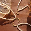 Collana di perle di perle d'acqua dolce naturali con catena di clavicola Collana di perle di luna in acciaio inossidabile placcato oro Gioielli di moda da donna