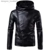 Herren Pelz Kunstpelz PU Lederjacke Schwarz Herren Lederjacke Kapuze Reißverschluss Herren Mantel Langarm Rollkragen Kunstlederjacke 201224 L230913