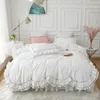 Set biancheria da letto in cotone 100% stile coreano doppio strato volant tinta unita principessa trapunta/copripiumino gonna letto federe