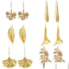 Boucles d'oreilles rétro en métal doré, feuille géométrique, plante irrégulière, pour femmes et filles, bijoux de fête de voyage, livraison directe Dh7C4