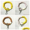 13 Colors American Flag Wooden Bead Bracelet Keychains Men Sports Style Tray Bracelets Basketball Football Rugby Bangle Keychain Independenc