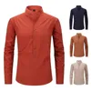 Chemises décontractées en coton et lin pour hommes, manches longues, couleur unie, col montant, Style plage, plus de couleurs, taille USA S-3XL, été