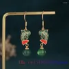 Boucles d'oreilles pendantes en forme de poisson de jade vert, bijoux de styliste pour femmes, accessoires Talismans, breloques en pierre, argent 925, cadeaux chinois de luxe naturels