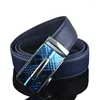 Belts 2023 Cowhide Genuine Leather Blue Belt Men's Leatherbelt Automatic Buckle Business Men Wedding Casual Mens