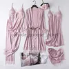 Kadınların uyku salonu seksi tam kayma dantel beyaz ipek pijamalar seti kadınlar 5pcs chemise gelin düğün robi gecelik pijama kimono bornoz iç çamaşırı q0720l230913