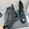 Stivaletti da donna Designer Pelle di vitello Tweed Knight Scarponi da neve da motociclista con cerniere Tacco grosso con plateau Scarpe casual Scarpe da donna per il tempo libero all'aperto Suola in gomma