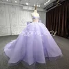 Lilla Lavanda Principessa Abiti stile Quinceanera Farfalla di lusso Treno Grande fiocco sul retro Corsetto disossato prom bestidos para 15 anos