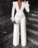 Women's Jumpsuits Rompers Women's Jumpsuits Rompers White Deep V Neck Long Sleeve Skinny Sexy Tigh Club Party Lady Fashion BodysuitsWomen's L230913