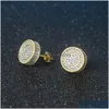 Mens Hip Hop Earrings Jewelry Gold Sier Iced Out Cz Stone Stud Drop Delivery Dhezo